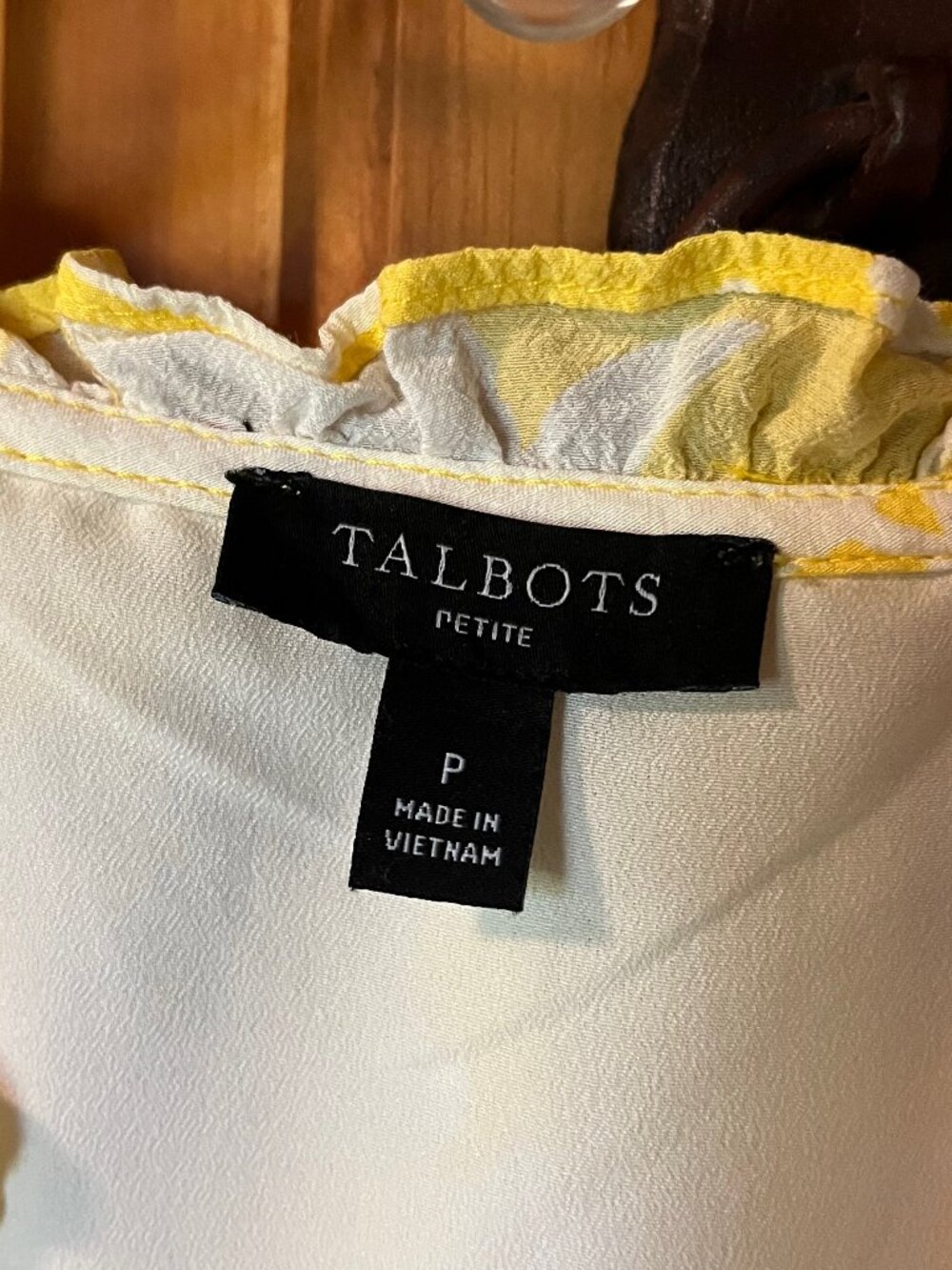 Talbots Petite Yellow Floral Ruffle Split Neck Popover Blouse - SP - Picture 3 of 8